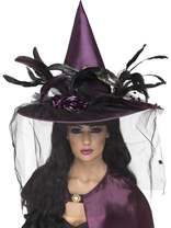 Purple Witch Hat Feathers & Netting