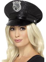Fever Sequin Police Hat Black