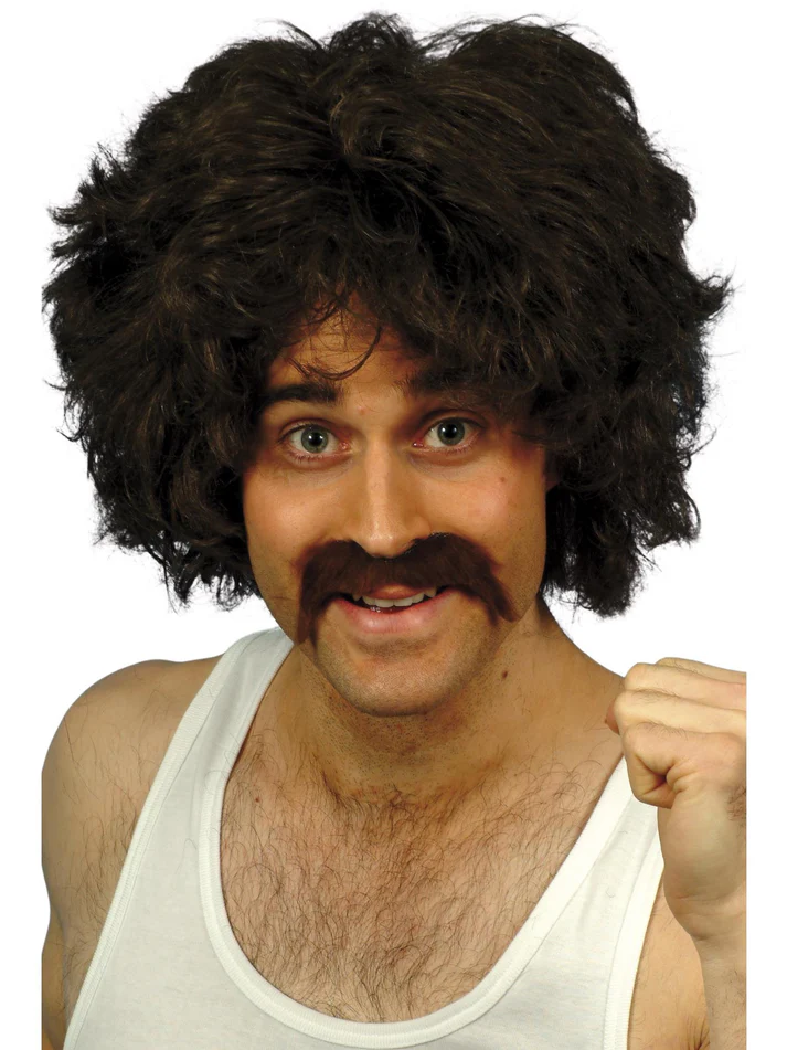 Brown Retro Wig And Tash